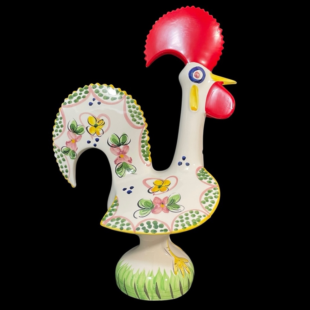 Vintage 1980s Portugal Lucky Barcelos Rooster Ceramic Hand Painted Figurine 13"